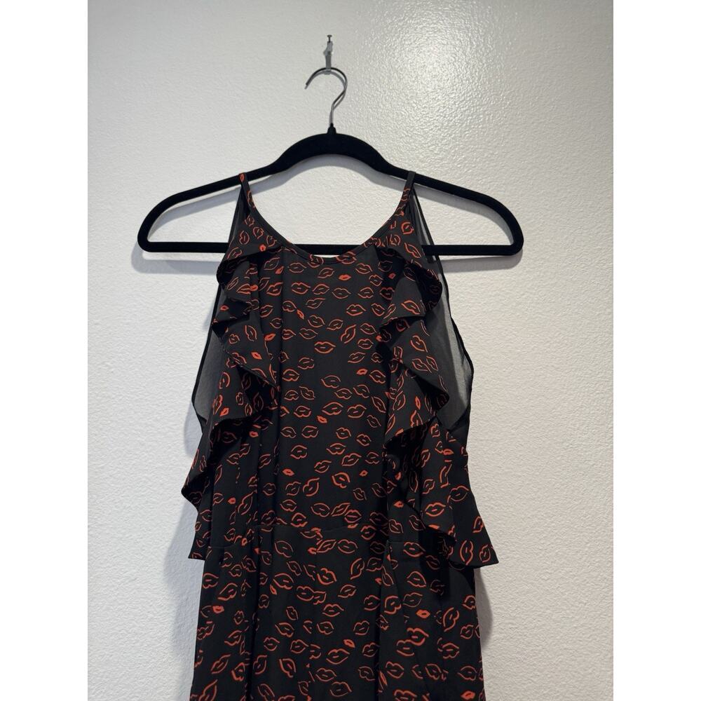 WHISTLES Jumpsuit UK Size US 6 SONIA Lips Print‎ Wide Leg Crop Pant Ruffle Trim